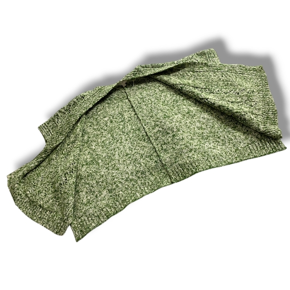 LOFT green & white short sleeve open front poncho wrap sweater size Medium - Picture 3 of 16